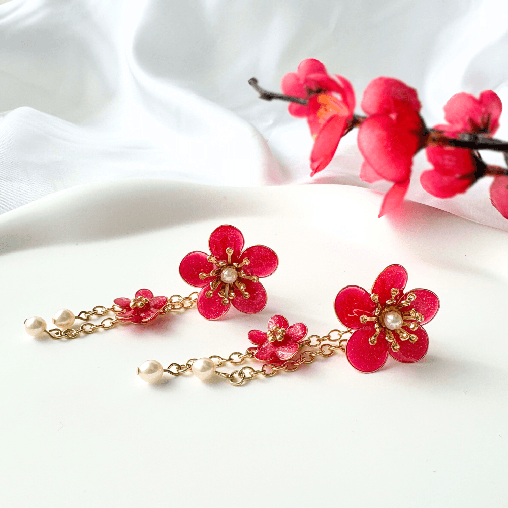 【梅】2wayピアス サージカルステンレス 金属アレルギー対応 受注生産 揺れる 赤 大人可愛い ギフト 春の新作 | 9枚目